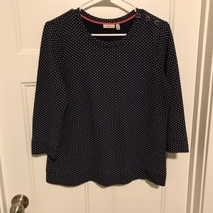 Polka dot navy 3/4 sleeve top size M